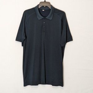 Men's LULULEMON Dark Navy, Short Sleeved Jersey Polo Shirt; Size L